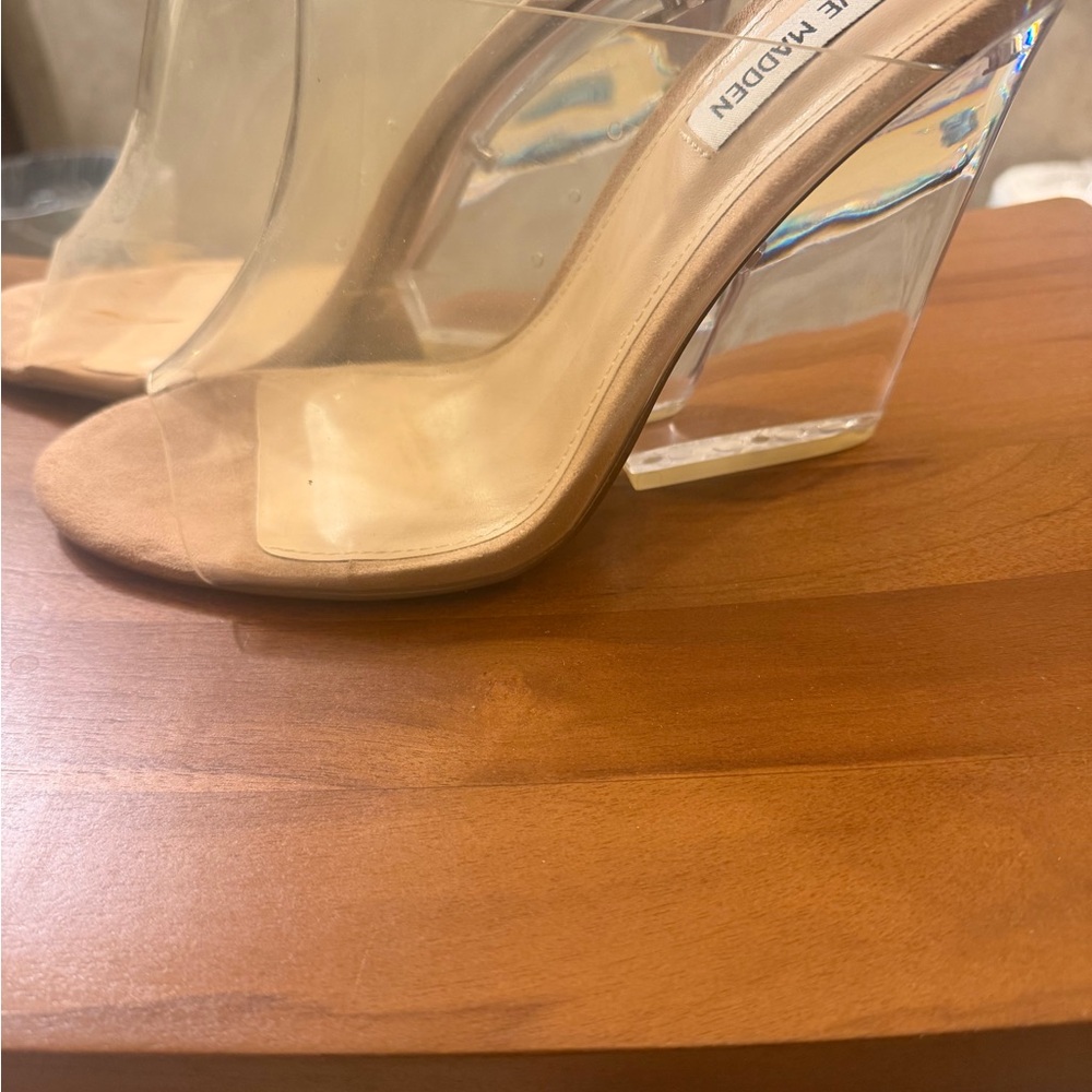 Steve Madden Transparent and Tan glass Wedge heel Sandals!